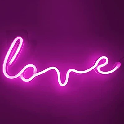 Image of Bipily Love Neon Light Signs LED for Valentine Girls Room Kids Wall Sign USB/Battery Powered up Pink B