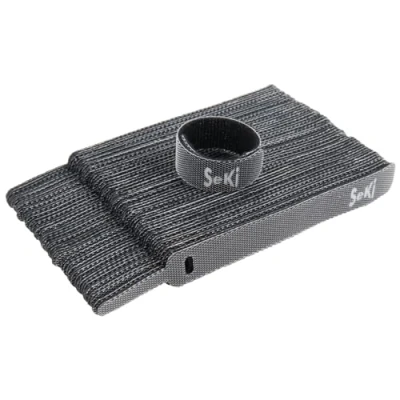 Image of SeKi Pack of 50 Velcro Cable Ties Black 11.5 cm Tape 12 mm Wide Management Organiser Reusable Fastener with Eyelet