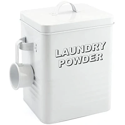 Image of Laundry Powder Tin with Scoop Sweet Home, Metal, 18 x 15 25 cm (White)