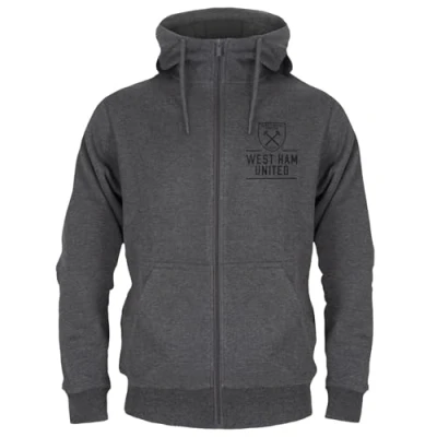 Image of West Ham United FC Official Football Gift Mens Fleece Zip Hoody Grey 3XL