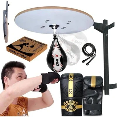 Image of Speedball Platform Fully Adjustable Speed Bag Stand Punching Wall Mounted Hanging Fitness Boxing Training MMA Heavy Duty Mounting Frame with Mitts
