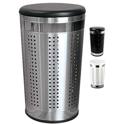 Image of MSV laundry bin, basket, collector, chest with round seat cushion, 60.5 cm high black/silver metal