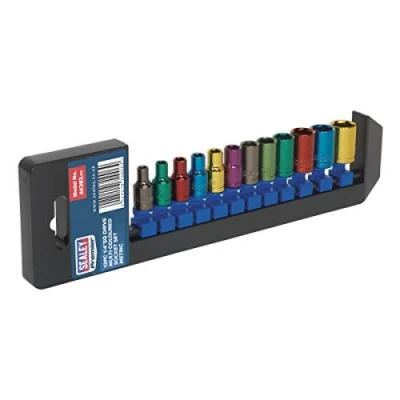 Image of Sealey Premier Multi Coloured Socket Set 12pc 1/4&quot;Sq Drive 6pt WallDrive® Metric