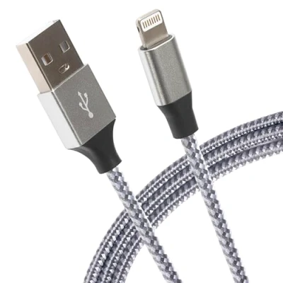 Image of Maplin Braided Lightning to USB C Cable Silver, 1m, Super Fast Charging 20W Power Delivery, for all iPhones 14, 13, 12, 11, SE, iPad Air/Mini (2019), (up 2021 generation), Airpods