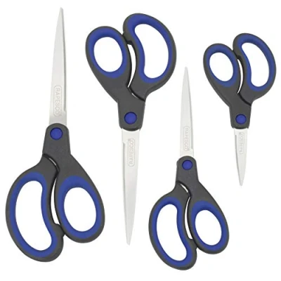 Image of Rapesco 1578 Soft Grip Handle Scissors, Black/Blue, Set of 4