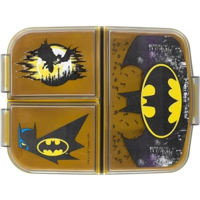 Image of Golddunes Cartoon Animation School Day Kids Character 3 Compartment Sandwich Lunch Box (Batman Yellow/Black)