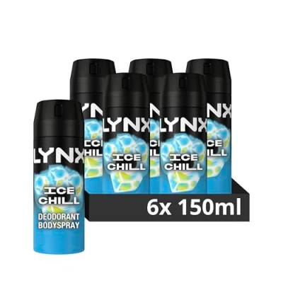 Image of Lynx Ice Chill Body Spray 48 hours of odour busting zinc tech iced mint &amp; lemon deodorant 6x 150 ml