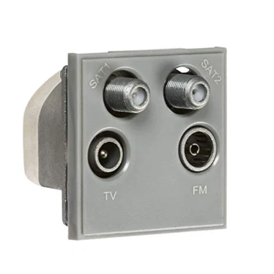 Image of KnightsBridge Quadplexed SAT1/SAT2/TV/FM DAB Outlet Module 50 x 50mm Grey