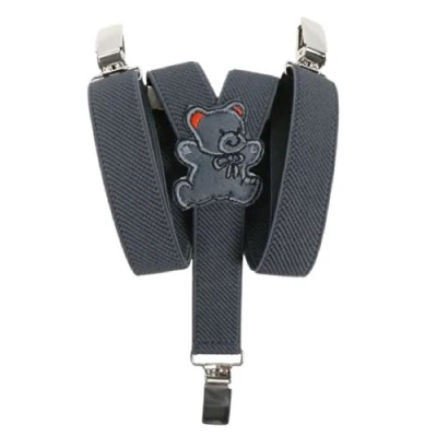 Image of Baby/Childrens Elasticated Clip on Braces/Suspenders with Teddy Bear Design Grey