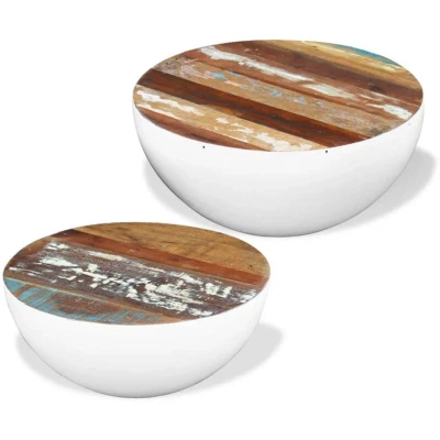 Image of vidaXL Two Piece Bowl Shaped Coffee Table Set Solid Reclaimed Wood
