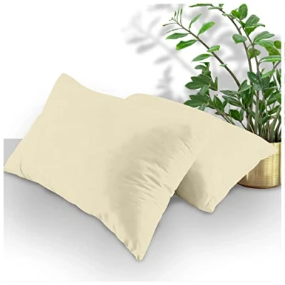Image of Luxury Housewife Percale Pillow Cases 2 Pack, Super Soft Cozy Plain Dyed Pillowcases, Non Iron Polycotton Bedding Case, Cream