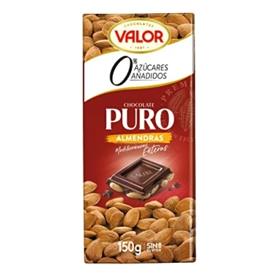 Image of Valor Sugar Free Milk Chocolate Bar Keto Low Carb Large Diabetic Gluten Free, No Added with Almonds Stevia 150g