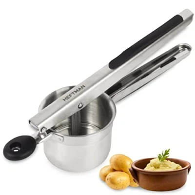 Image of HEFTMAN Mash Potato Ricer Masher Stainless Steel with Ergonomic Silicone Handles, Heavy Duty Food Press, Multifunctional for Mashed Potatoes, Puree, Fruit &amp; Veg (Dishwasher Safe)