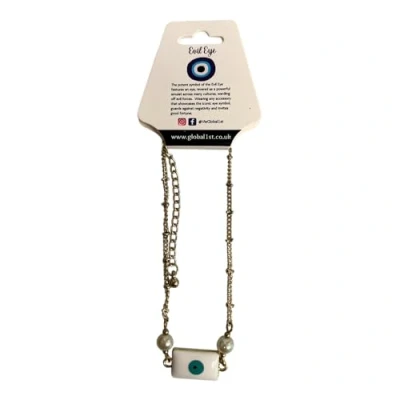 Image of VIE Evil Eye Anklet (White Rectangle with Pearls)