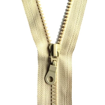 Image of 85 cm Zipper, Open Ended Separating Plastic Chunky Zip, Size No #5 Auto Lock Sliders, Moulded Teeth (Beige)