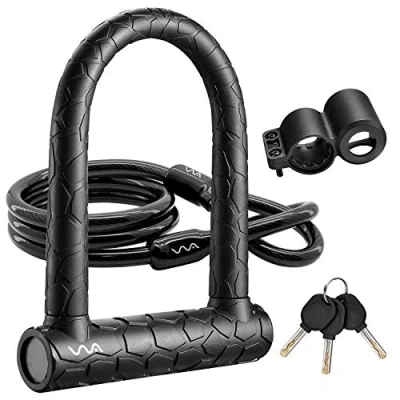 Image of Bike U Lock,20mm Heavy Duty Combination Bicycle D Lock Shackle 4ft Length Security Cable with Sturdy Mounting Bracket and Key Anti Theft Secure Locks