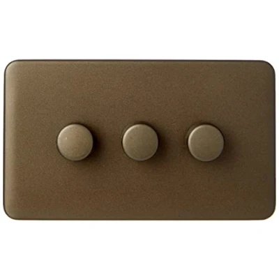 Image of Schneider Electric Lisse Screwless Deco 3 Gang Universal 2 Way Dimmer Light Switch, 250W/VA, GGBL6032CMBS, Mocha Bronze