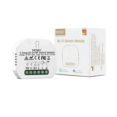 Image of MOES Mini DIY WiFi and RF433 Smart Light Switch Module 1/2 Way or Multi Control Association, Compatible with Life/Tuya App, Remote Control, Alexa Google Home, 2 Gang