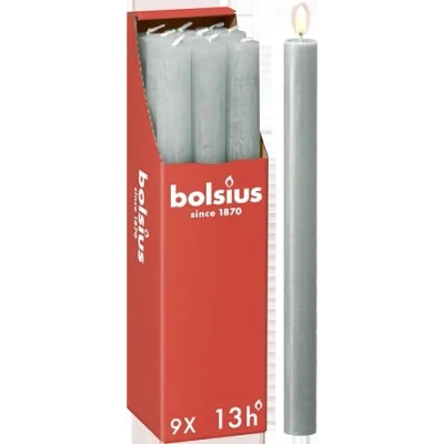 Image of Bolsius Tapered Dinner Pillar Candles Jade Green Pack of 9 Long Burning Time 13 Hours Household Candle Interior Decoration Unscented Natural Vegan Wax 27 x 2.3 cm