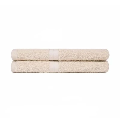 Image of Brentfords Set of 2 Hand Towels, 100% Cotton Bathroom Towels Super Absorbent Quick Drying for Kitchen Bathroom, Beige 50 x 80cm
