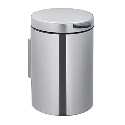 Image of Relaxdays Cosmetic Bin, Wall Mounted, Hygienic Bin 3 Litres, Removable Inner Bucket, H x W D: 25 17 22 cm, Silver/Black
