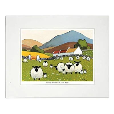 Image of &#039;Pretty Maids All in A Row&#039; Mounted Print by Thomas Joseph Sheep Art