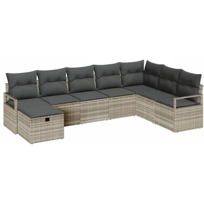 Image of vidaXL 8 Piece Garden Sofa Set with Cushions Light Grey Poly Rattan