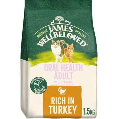 Image of James Wellbeloved Hypoallergenic Dry Cat Food for Adult Cats Oralcare Turkey 1.5 kg