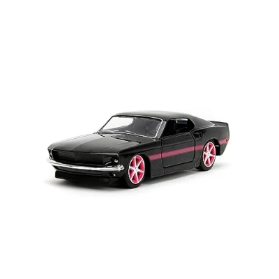 Image of Jada Pink Slips 1:32 W2 1969 Ford Mustang Die Cast Car, Toys for Kids and Adults (Black/Pink Stripes)