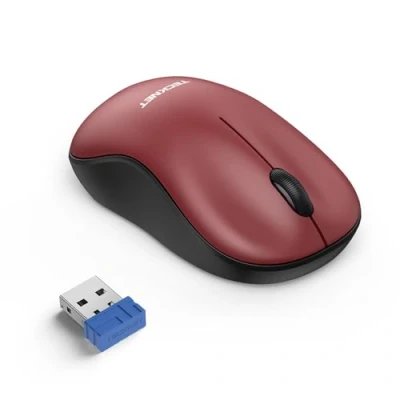 Image of TECKNET Wireless Mouse for Laptop, 2.4GHz USB Mini Computer Mice, 3200 DPI Optical Small Portable Cordless Compatible with PC, Mac and Linux, 18 Months Battery Life (Red)