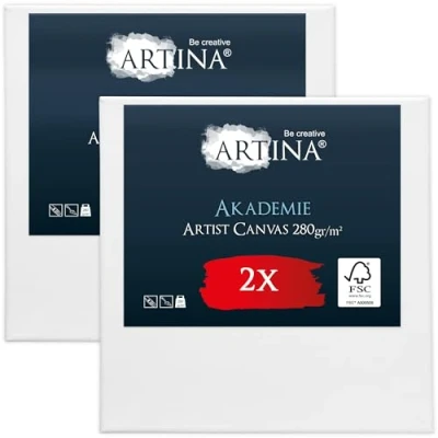 Image of Artina 2pcs Paint Canvas Set 40x40 cm FSC® for Painting 100% Cotton Stretcher Frame 280 g/m² Blank Canvases Art Acrylic, Watercolour &amp; Oil Plain Akademie