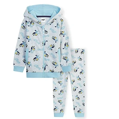 Image of Bluey Tracksuit for Kids and Toddlers Hoodie Joggers 2 Piece Set 18 Months 5 Years Comfy Loungewear (Grey/Blue, 3 Years)
