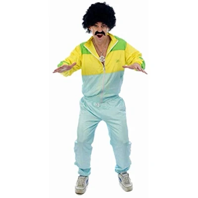 Image of Adult Men&#039;s Funny, 80&#039;s Scouser, Chav Shell Suit Fancy Dress Costume. One Size Costume But Usually Fits Mens Small, Medium, Large and XL. Perfect For A Stag Do.
