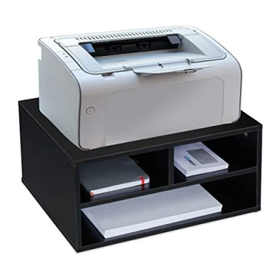 Image of Relaxdays Printer Stand, Desk Tidy, 3 Compartments, Organiser, Tabletop Shelf for Office, HWD: 22.5 x 40 30 cm, Black