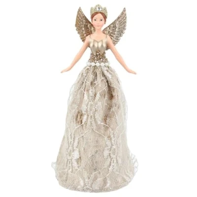 Image of Gisela Graham Christmas Tree Decoration Lux Gold Lace Top Fairy Small