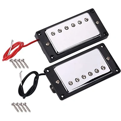 Image of Guitar Pickups, Metal Neck &amp; Bridge Chrome Humbucker Pickups Set for LP Electric Guitars