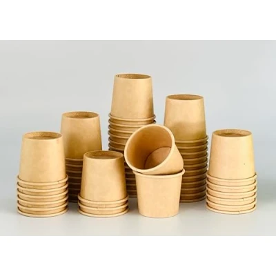 Image of HOT BARGAINS 250 X 1oz Disposable Kraft Paper Portion Cups for Medicine, Condiment Pots, Sauce Dipping Pots (30ml) (250, 1oz)