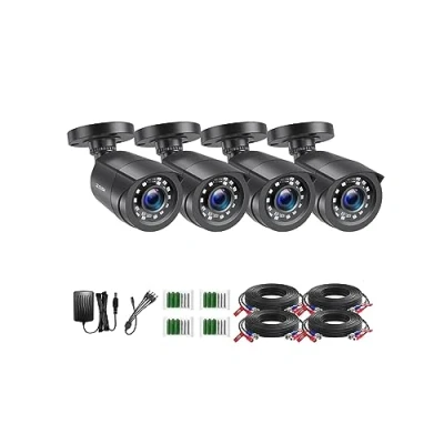 Image of ZOSI 4 Pack 2MP 1080p HD TVI Home Security Camera Outdoor Indoor 1920TVL, 24PCS LEDs, 80ft Night Vision, 90View Angle, Weatherproof Outside Surveillance CCTV Bullet Camera(Black)