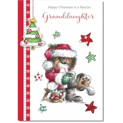 Image of doodlecards Granddaughter Christmas Card Cute Bear Medium Size for with Plain Envelope