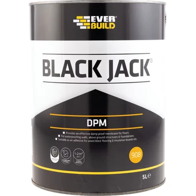 Image of Everbuild 2 x 5 Litre DPM Liquid Damp Proof Membrane Paint Floors Walls 908 Black Jack