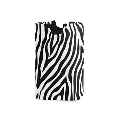 Image of Laundry Basket Zebra Animal Skin Print Collapsible Hampers Baskets, Large Storage Bag Bin with Handle, Foldable Tall Organizer for Clothes