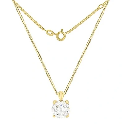 Image of Carissima Gold Women&#039;s 9 ct Yellow 6 mm Round Cubic Zirconia Pendant on 0.4 Diamond Cut Adjustable Curb Chain Necklace of Length 41 cm/16 Inch 46 cm/18