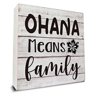 Image of Ohana Means Family Wooden Box Sign Desk Decor, Quote Wood for Home Office Shelf Table Decoration 5 X Inch