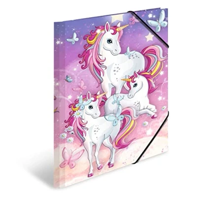 Image of HERMA 19457 A3 Kindergarten Animals Unicorn Collector&#039;s Folders, Pack of 3, Children&#039;s Cardboard Corner Folder with Inner Print and Elastic Band, Sturdy Folders Set for Boys Girls