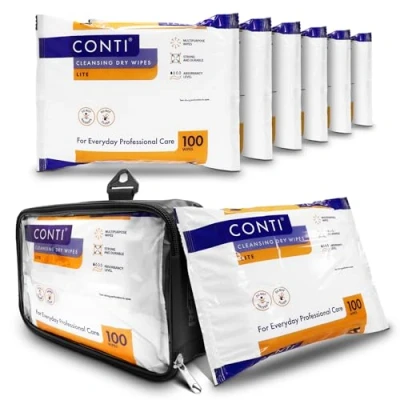 Image of RE GEN FlexPouch Dry Wipe Dispenser &amp; 6 Pack, Conti Lite 24x18cm Patient Cleansing Wipes Professional Personal Care Ideal for Homes, Hospitals Home Adult Incontenance Aid