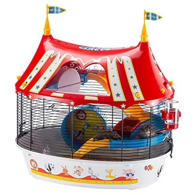 Image of Ferplast Circus FUN Themed Hamster Cage Three Level Design for Kids, Interactive Window Includes Exercise Wheel, Easy Clean, 49.5x34xh42.5 cm