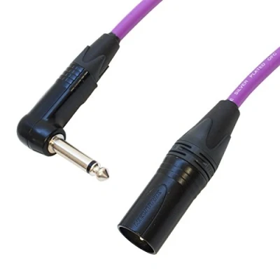 Image of Van Damme Angled Jack to Male XLR lead. Guitar/Mixer/DI Cable. Neutrik (6m, Purple)