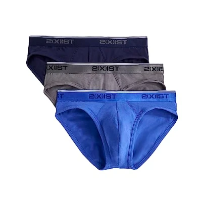 Image of 2(X)IST Men&#039;s Cotton Stretch No Show Brief 3 Pack, Eclipse/Lead/Dazzling Blue, S