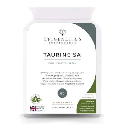 Image of Taurine SA 570mg L Amino Acid + Natural Succinic Antioxidant 60 Vegan Friendly Capsules UK Made 1 Capsule Daily (2 Month Supply)