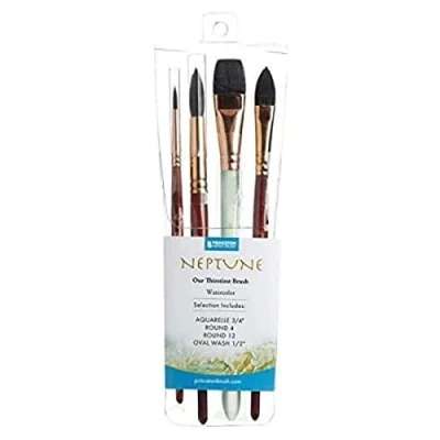 Image of Princeton Neptune Fine Art Watercolours Brushes Pro Set, Synthetic Squirrel, 4 Piece Brush Short Handle, Ideal for Professionals &amp; Students